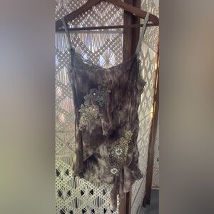 Brown and Green Embellished Dress/top